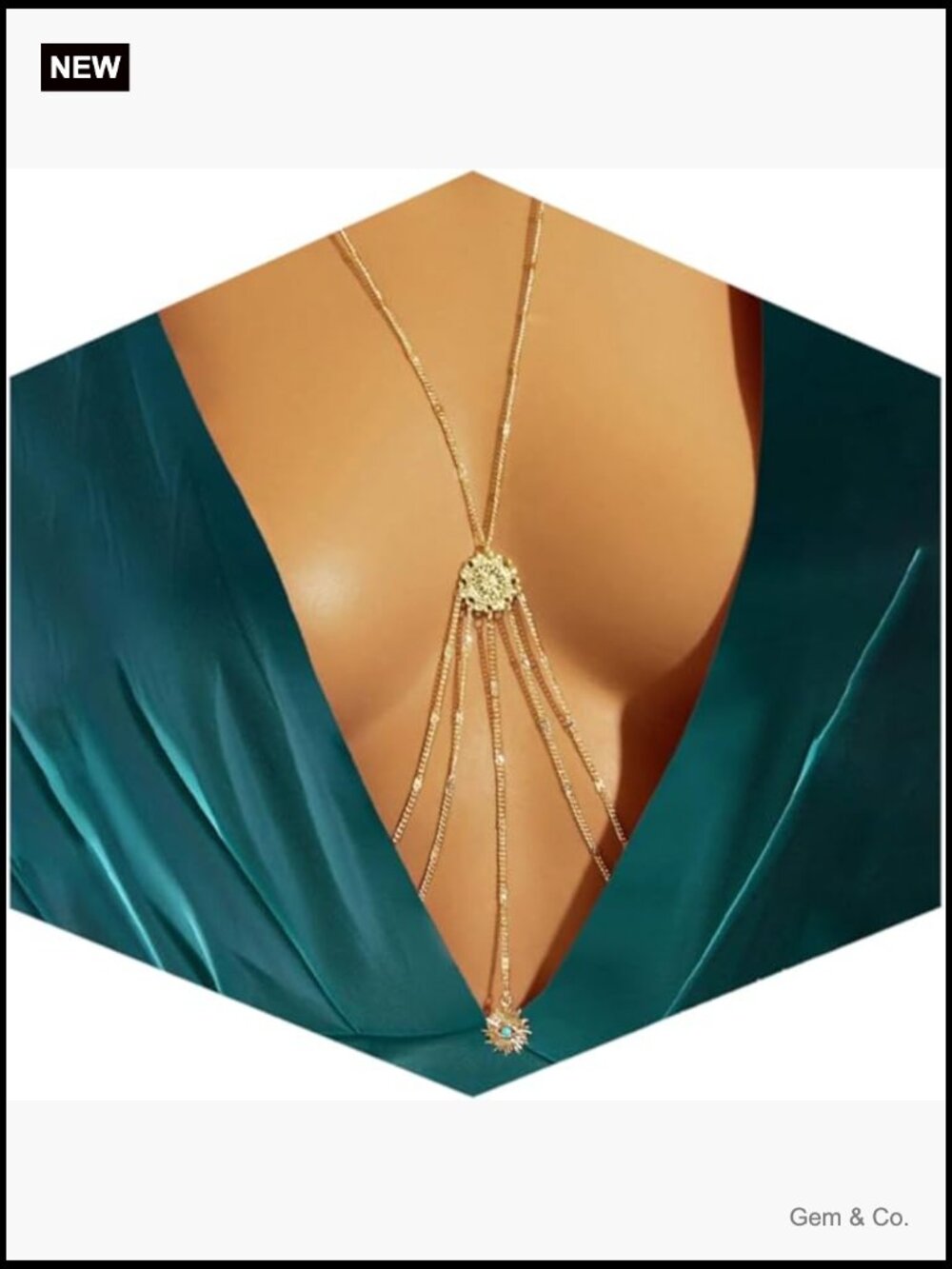 14K Gold Plated Layered Body Chain Belly Waist Chain Rhinestone Crossover